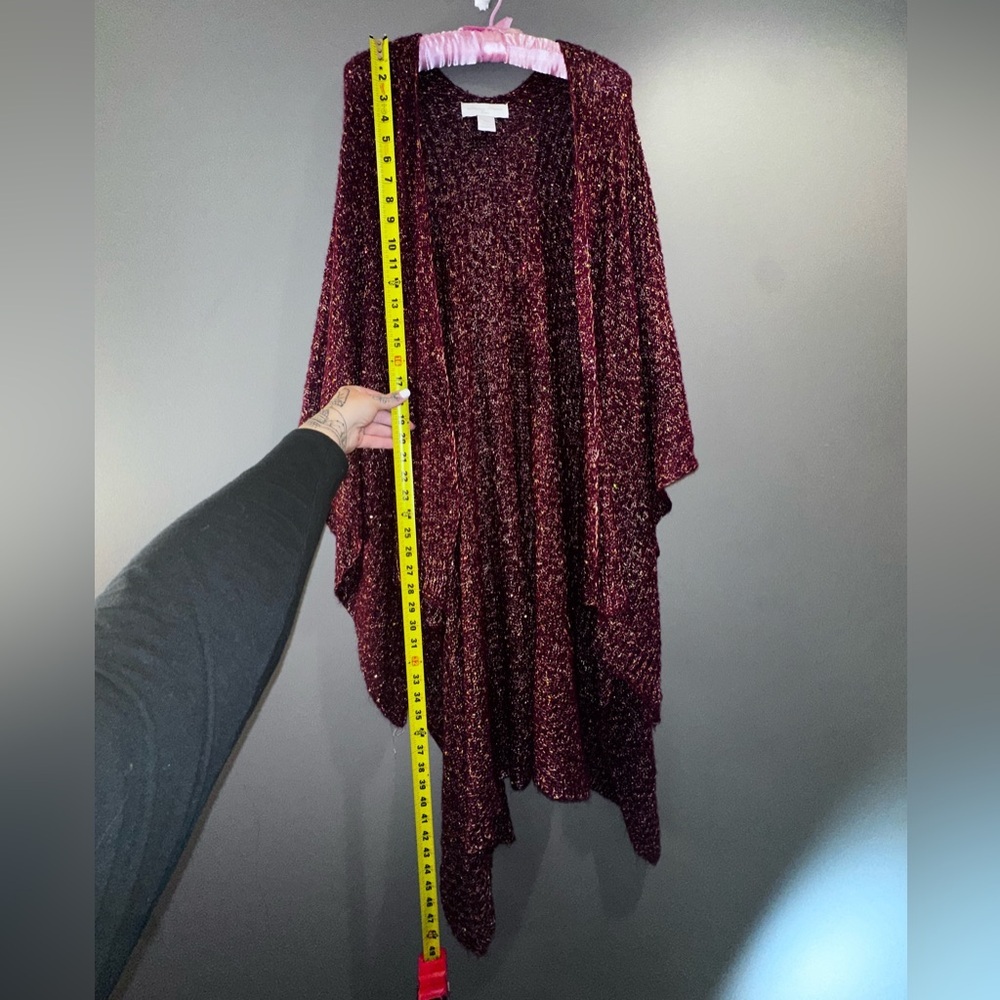 Adrienne Vittadini Sparkly Burgundy Knit Sweater Cardigan - Picture 7 of 9